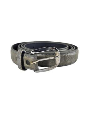 MEN'S VINTAGE GRAY FAUX LEATHER SLIM BELT WITH CHROME BUCKLE 46"